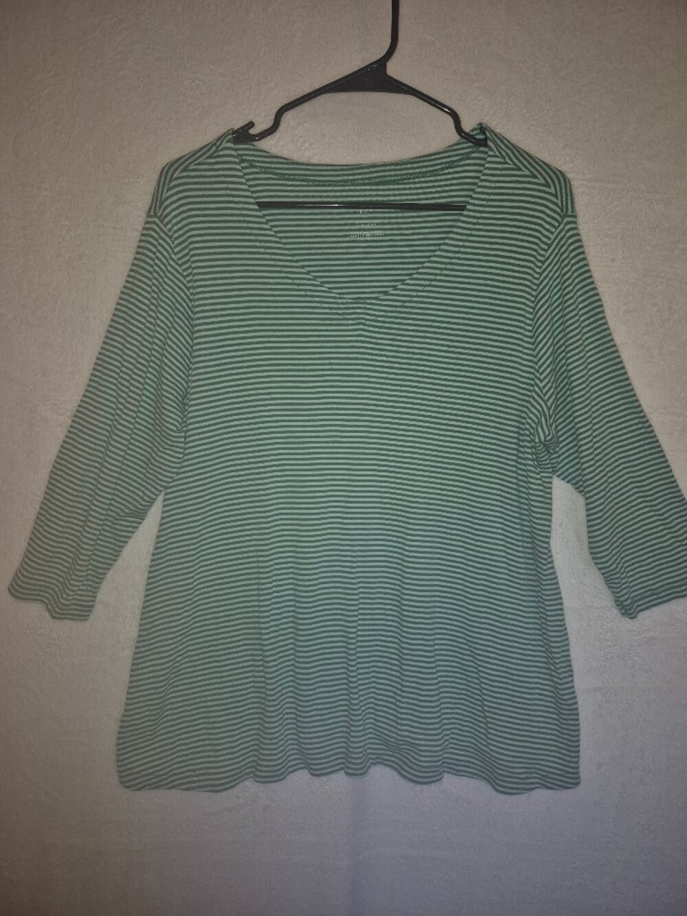 J. Jill Women XLP Green White Striped Pima Cotton V-Neck Top Shirt Petite XL